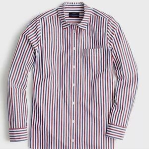 J. Crew Classic Boy Fit Shirt, Trifecta Stripe (White with Red & Blue), Size 2